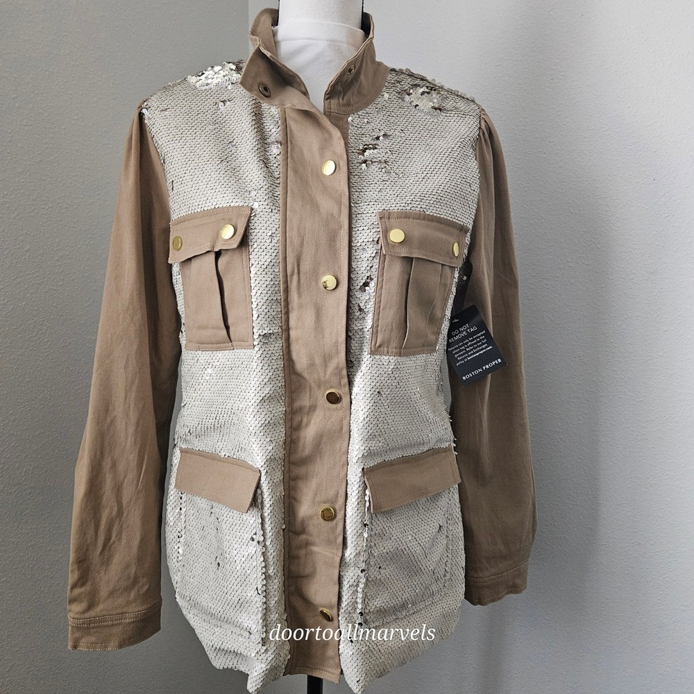 Boston‎ Proper Sequin Utility Jacket Safari Glam sz M NWT